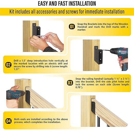 201 Stainless Steel 2" x 4" (1 ½" x 3 ½" Actual) Deck Railing 35° Stair Connectors, for Deck Railing Stair Handrail Connection Installation Deck Railing Bracket (4 Pair-Black)