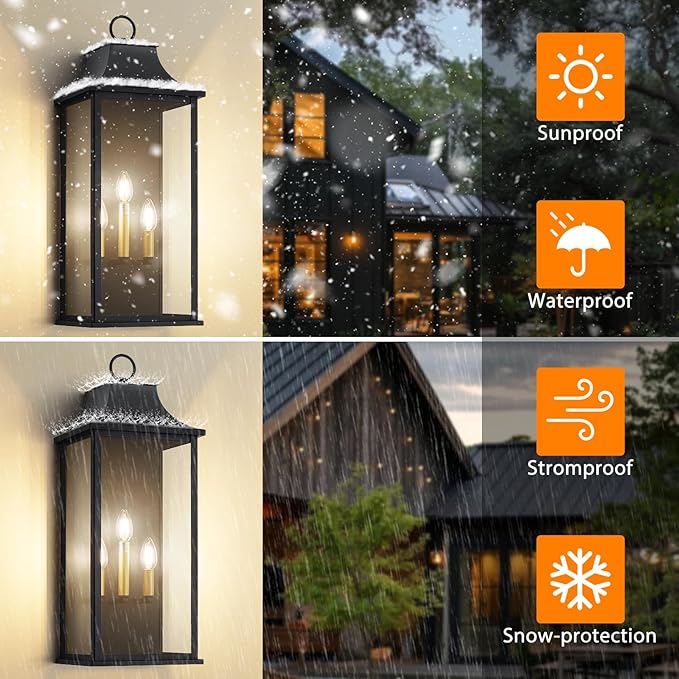 25" Outdoor Light Fixture Large Dusk to Dawn Outdoor Wall Lights, Black Exterior Light Fixture, Outside Coach Lights Wall Mount Waterproof Outside Light Fixtures for House Garage Porch Patio