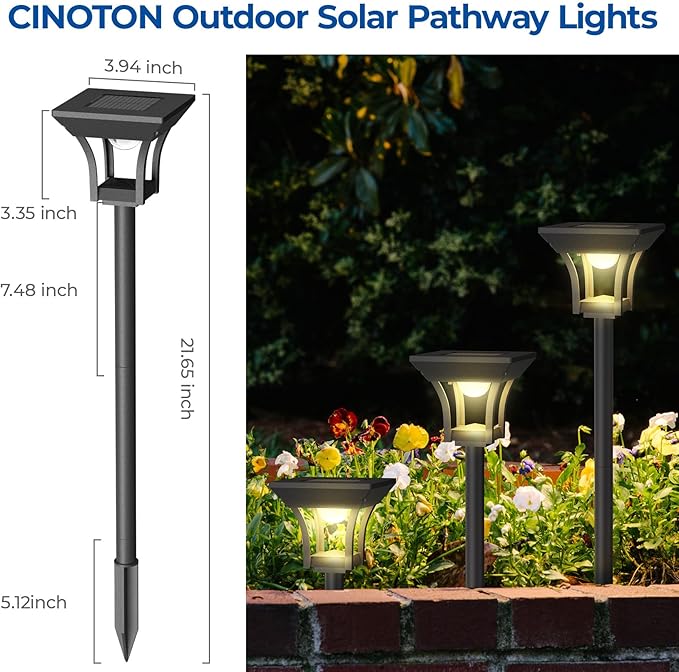 CINOTON 12 Pack RGBCW Solar Pathway Outdoor Lights, 3 Lighting Modes Solar LED Garden Lights, IP65 Waterproof Outside Solar Powered Landscape Lighting for Planter Lawn Pool Balcony RGB/Warm/Cold White