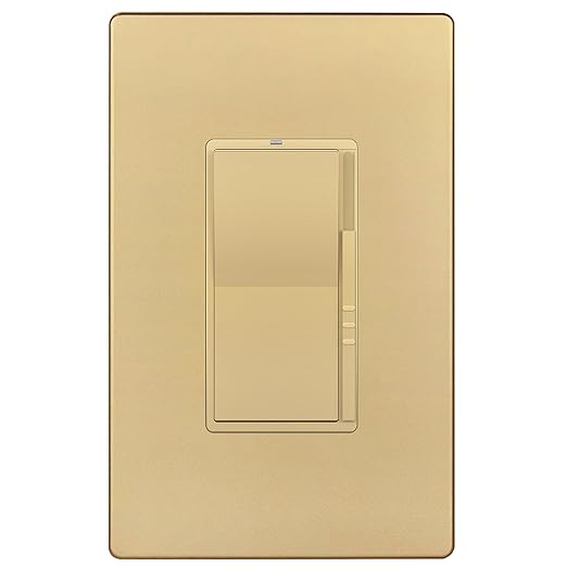 LIDER Dimmer Paddle Switch for Dimmable 300W LED/CFL Lights, 1-Pole or 3-Way, 120 V, Modern Upgrade, UL Listed, Screwless Wall Plate Included, Gold
