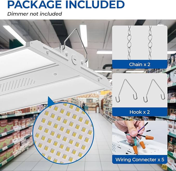 CINOTON 4FT 220W LED Shop Light with 29700LM, 0-10V Dimmable Linear High Bay Lighting with 5000K, 120-277V 135LM/W Commercial Hanging Lights for Garage Office Warehouse Workshop Factory UL Listed