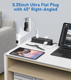 30W USB C Power Strip Surge Protector,4 Side 12 Outlets Desk Power Strip with Ultra Thin Flat Plug,PD Fast Charing,2 USB-C,2 USB-A(4 USB Total 40W),10ft Flat Extension Cord with Multiple Outlets,1200J