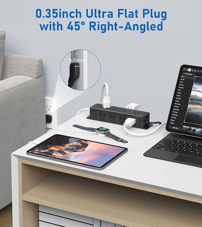 30W USB C Power Strip Surge Protector,4 Side 12 Outlets Desk Power Strip with Ultra Thin Flat Plug,PD Fast Charing,2 USB-C,2 USB-A(4 USB Total 40W),10ft Flat Extension Cord with Multiple Outlets,1200J