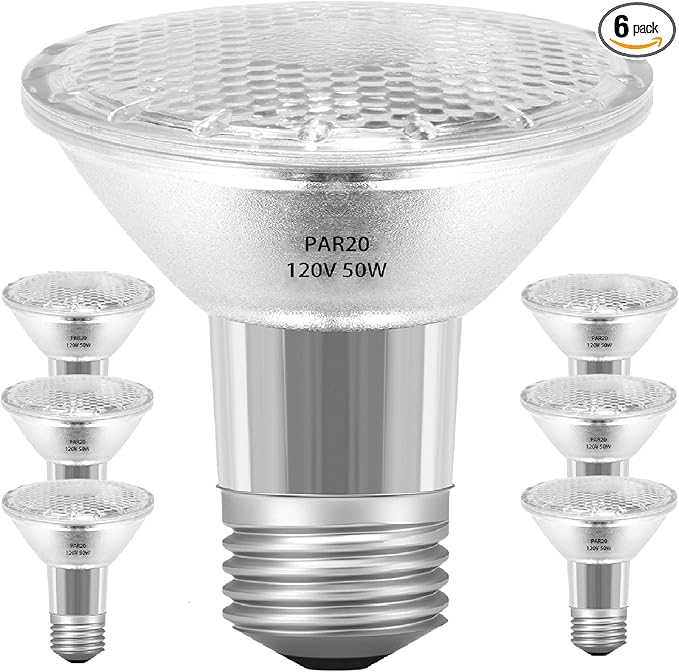 PAR20 Flood 50W 120V Bulbs, 6 Pack 50 Watt PAR20 Halogen Bulbs 2250 Lumens, Dmimable PAR20 Eco Halogen Light Bulbs 50W 120V E26 Warm White 2800K Reflector for Track Lighting & Range Hood