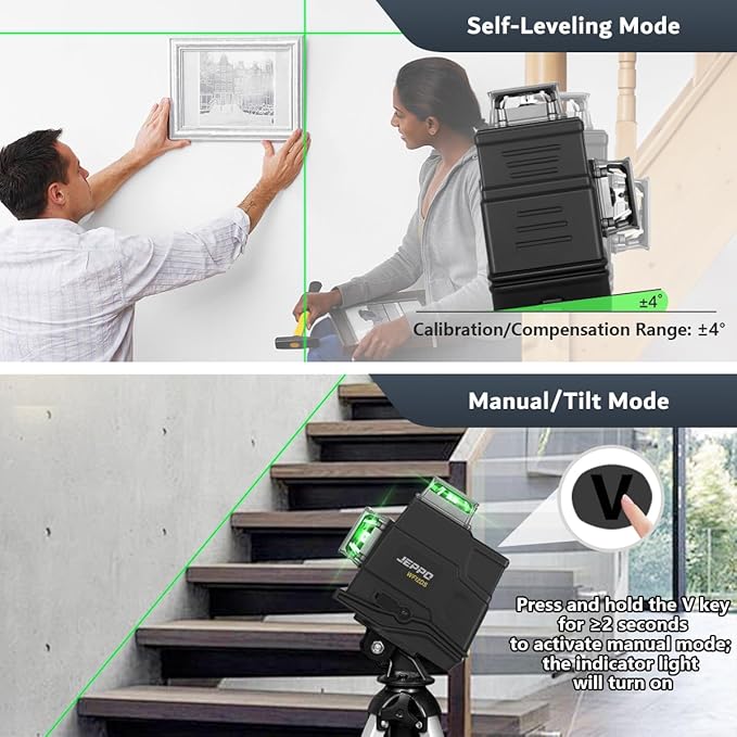 JEPPO Laser Level 360 Self Leveling,3x360° Cross Line Green Laser Level，3D Lazer Level for construction and picture hanging,APP Remote Control,with 5000mAh Rechargeable Battery,Magnetic Rotating Stand