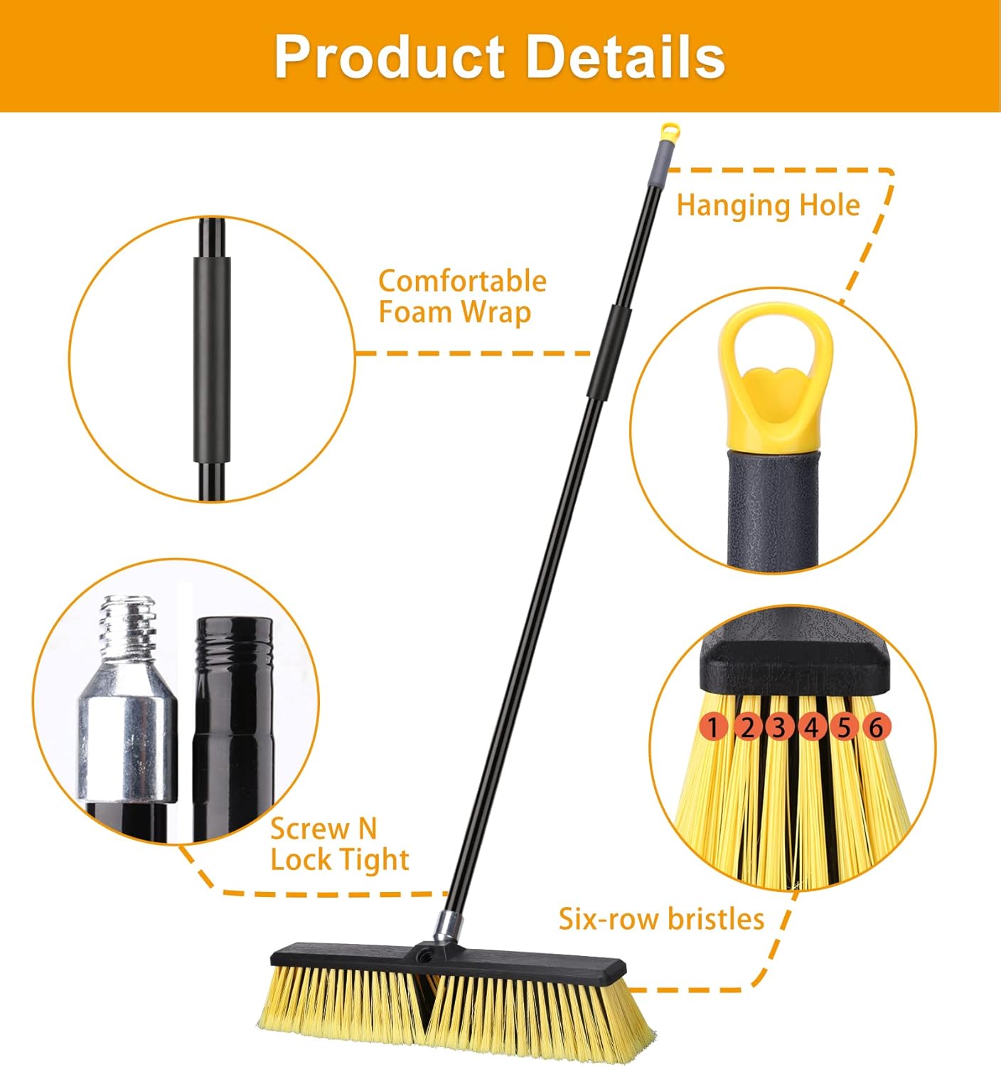 KeFanta 18 Inches Push Broom Outdoor- Heavy Duty Broom with 63" Long Handle for Deck Driveway Garage Yard Patio Warehouse Concrete Floor Cleaning
