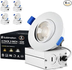 Sublimation 4 Packs 3 Inch Gimbal Led Recessed Light with Junction Box 10w,Waterproof recessed Lights for Shower,3 Colors Adjustable,Suitable for Bathroom,Parlor,Bedroom,Kitchen,Balcony