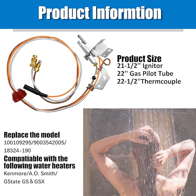 9003542 Natural-Gas-Pilot Assembly, Replacement for 100109295 9003542005 18324-190 Water Heater Pilot Assembly Compatible with A.O.Smith, Kenmore State GS and GSX Natural Gas Water Heater Kit