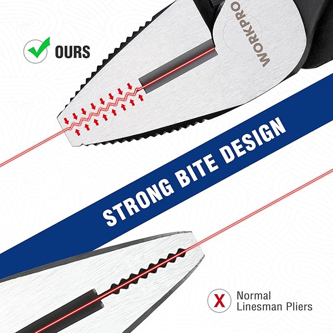 WORKPRO 8" Linesman Screw Extractor Pliers(Combination Pliers) with Unique Non-slip Jaws, Stripped Screw Remover Tool, Lineman Plier for Quickly Removal of Damaged or Rusted Fasteners