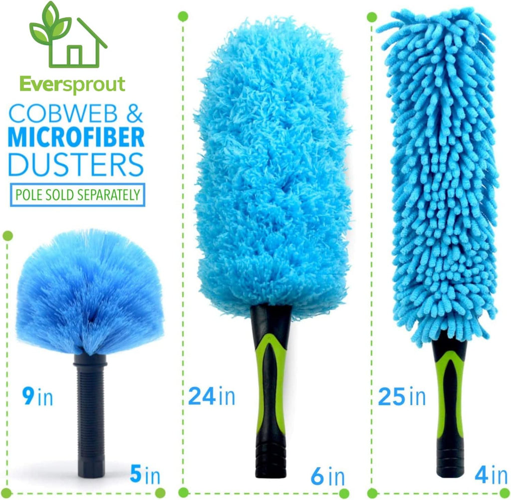 EVERSPROUT Duster 3-Pack | Hand-Packaged Cobweb Duster, Microfiber Feather Duster, Flexible Ceiling Fan Duster | Twists onto Standard ACME Threaded Poles (Pole Sold Separately) (Medium-Stiff Bristles)