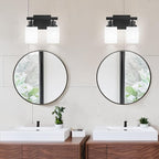Bathroom Light Fixtures Over Mirror, 2-Light Modern Matte Black Vanity Lights with White Frosted Glass Shade, Bathroom Wall Lamp Sconces for Mirror Bedroom, Living Room Hallway Small Space