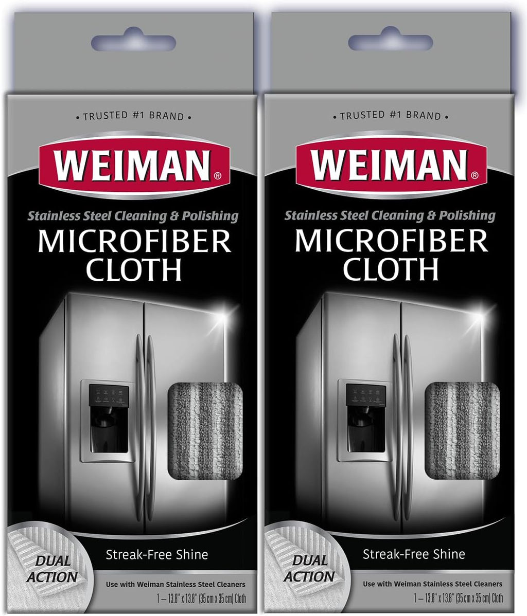 Weiman Microfiber Cloth for Stainless Steel, Safely Traps and Removes Dirt, Oil and Grime to Protect from Scratches 13.8" x 13.8" (Pack of 2)