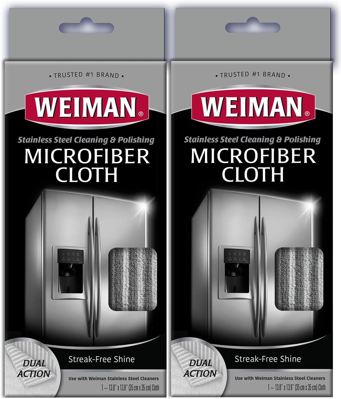 Weiman Microfiber Cloth for Stainless Steel, Safely Traps and Removes Dirt, Oil and Grime to Protect from Scratches 13.8" x 13.8" (Pack of 2)