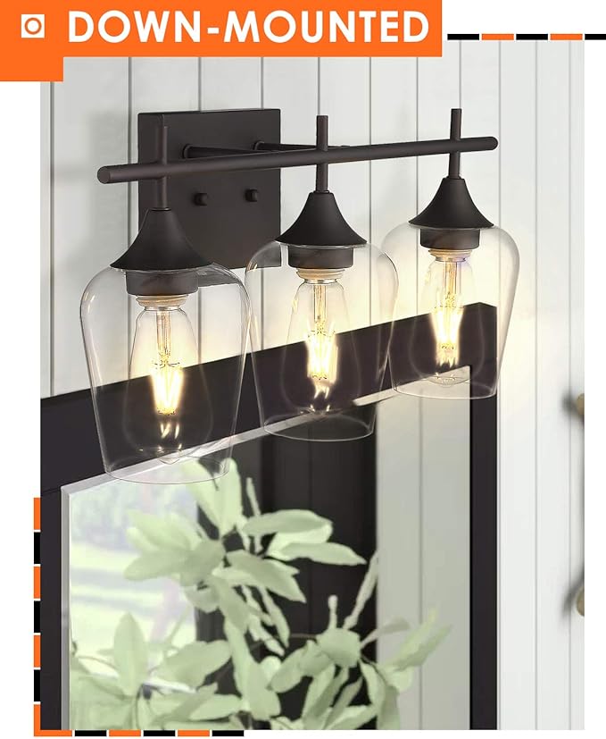 21" Bathroom Lighting Fixtures Over Mirror, 3-Light Oil Rubbed Bronze Vanity Lights Farmhouse Bath Wall Sconce with Clear Glass for Bath, WL9167-3A