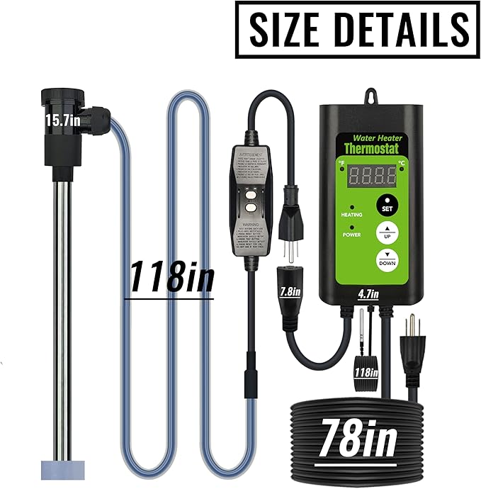 1500W Submersible Hot Tub & Pool Portable Electric immersion Water Heater with temperature control and GFCI for Swimming Pools, Bathtubs, Baptistry, above ground pool & inflatable pool