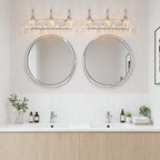 Vintage Bathroom Vanity Light, 3-Light Chrome Vanity Lighting Fixture with Flower Glass Shade, Bathroom Lighting Fixtures Over Mirror