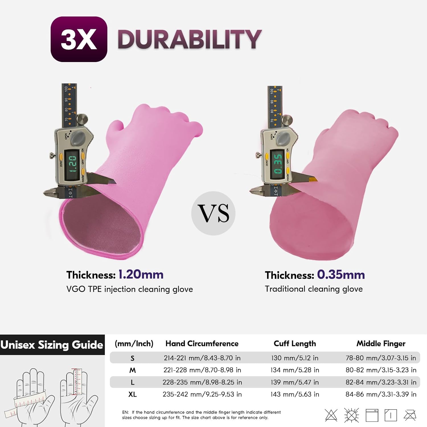 Vgo... Household Cleaning Gloves,Double-layer,Lined Dishwashing Gloves,Long Sleeves for Kitchen,Bathroom Cleaning(TP1117)