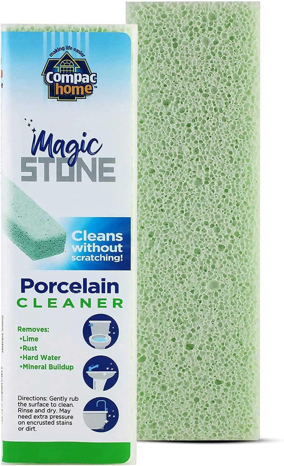 COMPAC HOME Magic-Stone Premium Porcelain Cleaner - Eco-Friendly Recycled Glass Scouring Stick, Professional Lime Scale & Hard Water Stain Remover for Toilet Bowl & Bathroom Fixtures, 2 Pack