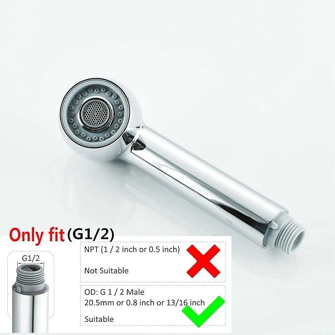 Pull Out Sink Sprayer Head Replacement,| G1/2 or 13/16 inch Male | 2-Function kitchen sink sprayer, NOT UNIVERSAL, kitchen faucet head replacement Chrome