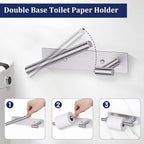 Brushed Nickel Toilet Paper Holder, Adhesive or Screw Toilet Roll Holder Wall Mount, SUS304 Stainless Steel Double Post Pivoting Toilet Roll Holder for Bathroom, Kitchen, Washroom