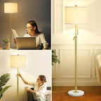 【Upgrade】 Gold Floor Lamps for Living Room, 55"-67" Height Adjustable Modern Standing Lamp with Marble Base, Pull Chain Switch, 3-Way Dimmable Tall Pole Lamp for Bedroom Office Reading, Bulb Included