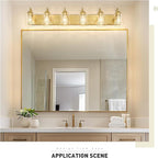 zeyu 44 Inch Brushed Gold Bathroom Light Fixtures, 6 Lights Vintage Wall Light, Modern Vanity Light with Clear Glass Shade, ZSL72B-6W BG