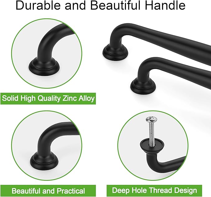 SAILING 5 Pack Cabinet Handles-8.81"/224mm Screw Spacing Matte Black Furniture Hardware Handles for Kitchen Cabinets Bedroom Dresser Wardrobe Cabinet Pulls