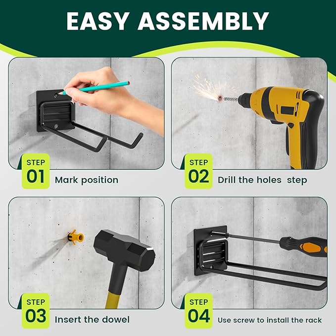 Wall Mount Garden Tool Holder Organizer Rack, Garage Tool Organizer Storage Hook for Yard Shed, Metal Garage Garden Tool Hanger for Lawn Organizer Holds Shovel,Rakes,Brooms,Hoses 8 Pack