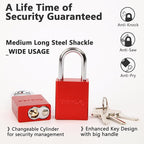 SEPOX® 4 Pcs Ultra-Durable Anti-Rust Outdoor Padlocks - Red Aluminum, 38mm (1-1/2") with Long Shackle & 8 Same Keys, Ideal for Gate, Storage, Locker, Fence & Lock-Out,Tag-Out, High Security