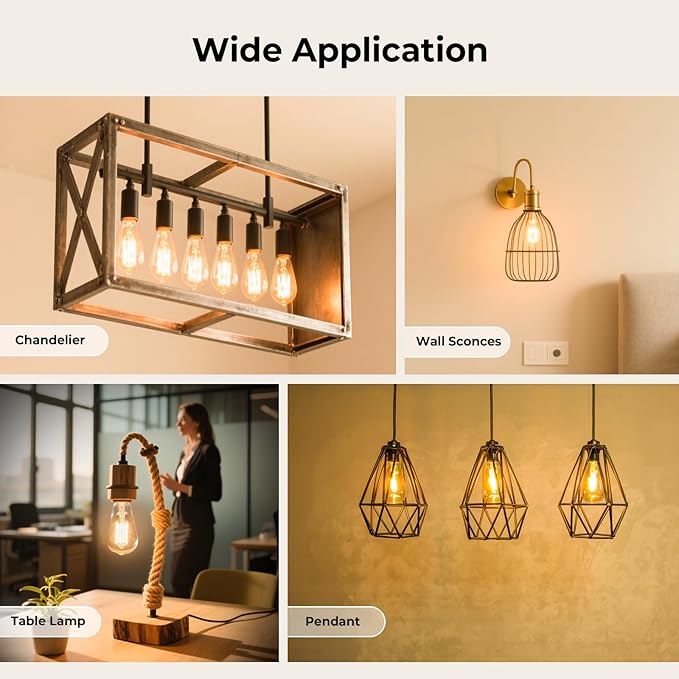 Dimmable E26 Edison Bulbs 2700K Warm White, 6W Equivalent to 60 watt E26 LED Bulb, ST58 Vintage Light Bulbs, 600LM, 90+ CRI, E26 Base, Clear Glass, 18 Pack