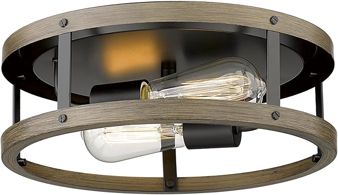 EAPUDUN Farmhouse Flush Mount Ceiling Light, 13" Imitation Wood 2-Light Fixture, Retro Style Lamp for Hallway, Entryway, Bedroom, Kitchen, Dining Room (FMA1138-FBDT)