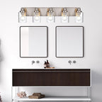 5 Light Brushed Nickel Vanity Lights Bathroom Lighting Fixtures Over Mirror, Modern Bathroom Lights with Clear Glass Shade, Farmhouse Vanity Wall Sconces Lighting for Bedroom Living Room