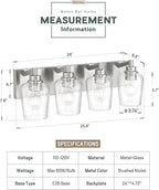 Bathroom Light Fixtures, 4-Light Modern Vanity Light with Clear Glass Wine Glass-Shaped Shade, Vanity Lighting Fixtures Over Mirror, Brushed Nickel, VL155-BN-4