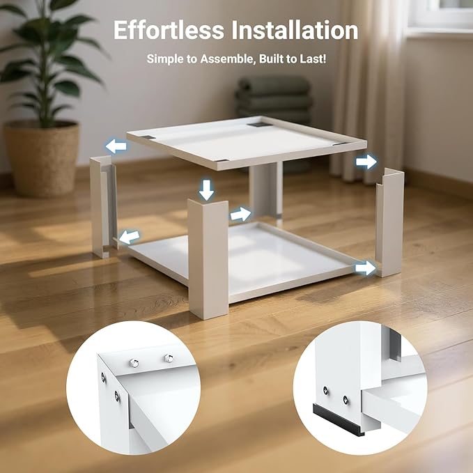 SKM Universal Washer & Dryer Pedestal for 27" & 28" Machines | Heavy-Duty Steel, 700LB Capacity | 15.7" Height, Anti-Slip & Shock-Absorbing, White