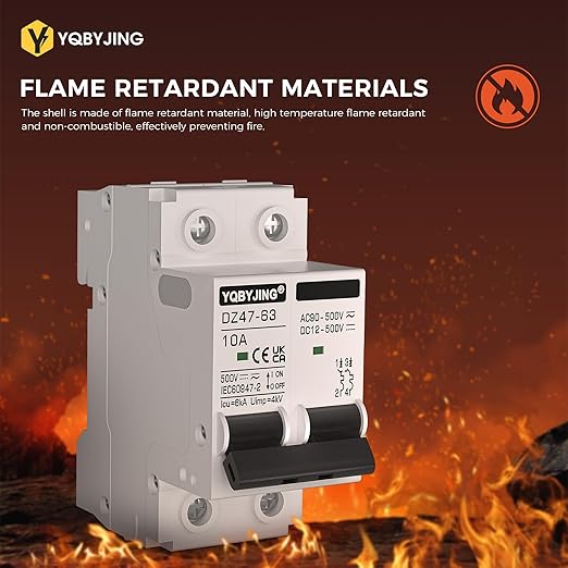 DC Circuit Breaker 10 Amp Solar Panel Disconnect Switch 12V-500V 2 Poles Miniature Solar Circuit Breaker for Outdoor PV Homes Battery, AC 110V DIN Rail MCB