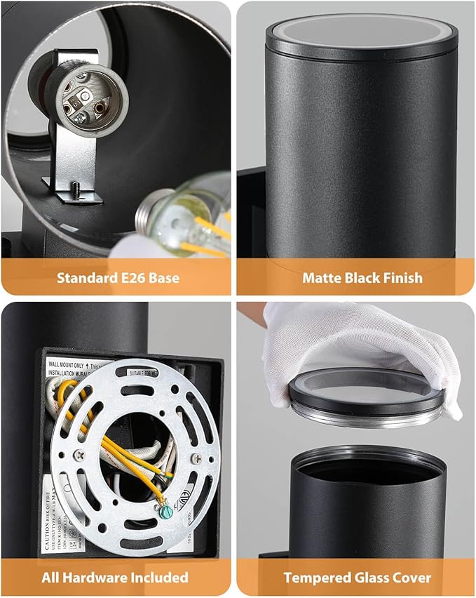 SHIMR Modern Outdoor Wall Lights Dusk to Dawn, Up and Down Light with LED Bulbs Include, Cylinder Matte Black Outdoor Sconce Lights Exterior Lighting Fixtures for House Porch Garage [ETL Listed]