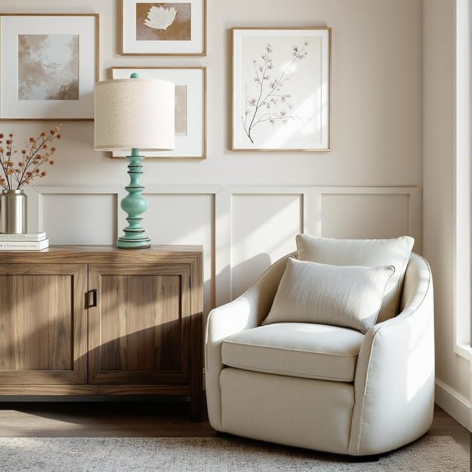 BOBOMOMO 24" Farmhouse Table Lamps Set of 2 – Distressed Teal Lamps with Linen Shades, Cottage Style Bedside Lamps for Bedroom, Living Room, or Entryway, Medium Height Lamps with Coastal Vintage Charm