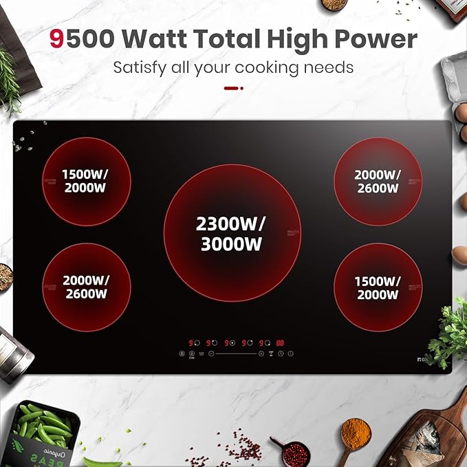 GASLAND 36 Inch Induction Cooktop 5 Burners, 7400W Built-in Induction Stovetop with Booster and Timer, 220-240V Electric Hob, 9 Power Levels, Senor Touch Control, Child Safety Lock, Hard Wire