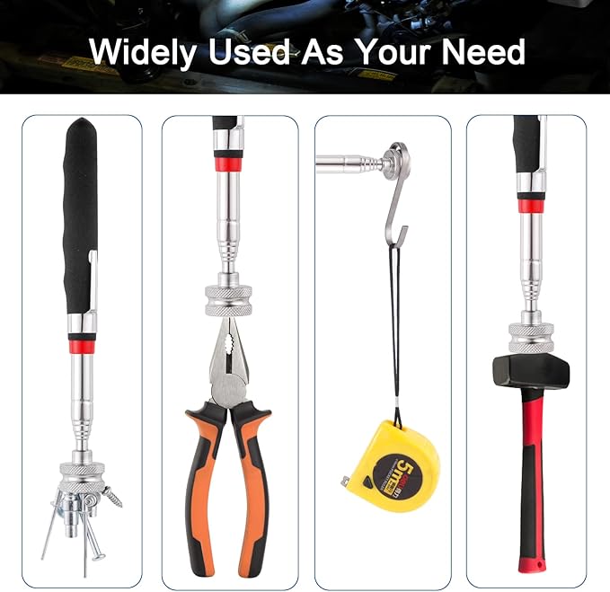 4 Pieces 25LBs Telescoping Magnetic Pickup Tool, Multifunction Magnet Hanger with Pen Clip Design, Magnet Stick Rod Extendable 7" to 30.5" for Men, Birthday, Father's Day, Holiday Gift