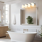 4 Light Modern Bathroom Light Fixtures Over Mirror, Chrome Vanity Lights for Bathroom Wall Sconces with Milky White Glass Shades, E26 Socket (Bulbs Not Included)