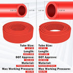 CheeMuii 76 PCS Brass DOT Air Line Fittings with 100FT 1/4" and 50FT 3/8" Red DOT Air Lines Kit Push Lock Air Line Quick Connect Fittings with Pneumatic Tubing Set