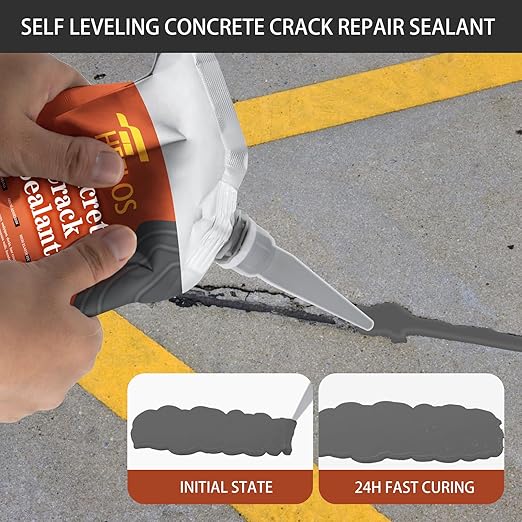 Concrete Crack Filler,2 Pack Cement Crack Sealant, High Elasticity Crack Filler Repair Sealer, Self Leveling Waterproof Caulking Glue Sealing Adhesive for Concrete Driveway, Patio, Sidewalk (Grey)