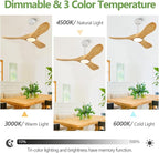 42-Inch Natural Wood Ceiling Fan with Lights, Remote Control, Dimmable, Reversible, Wood Blades, Power-Off Memory, Quiet DC Motor – Modern outdoor Ceiling Fan for Living Room, Bedroom, Patio