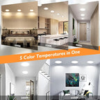 BesLowe 6 Packs 8 Inch 5CCT LED Recessed Ceiling Lights Ultra-Thin with Junction Box, 12W 150W Eqv, 3000K/3500K/4000K/5000K/6500K, 1200LM Dimmable Canless Downlights for Kitchen Hallway Dining Room