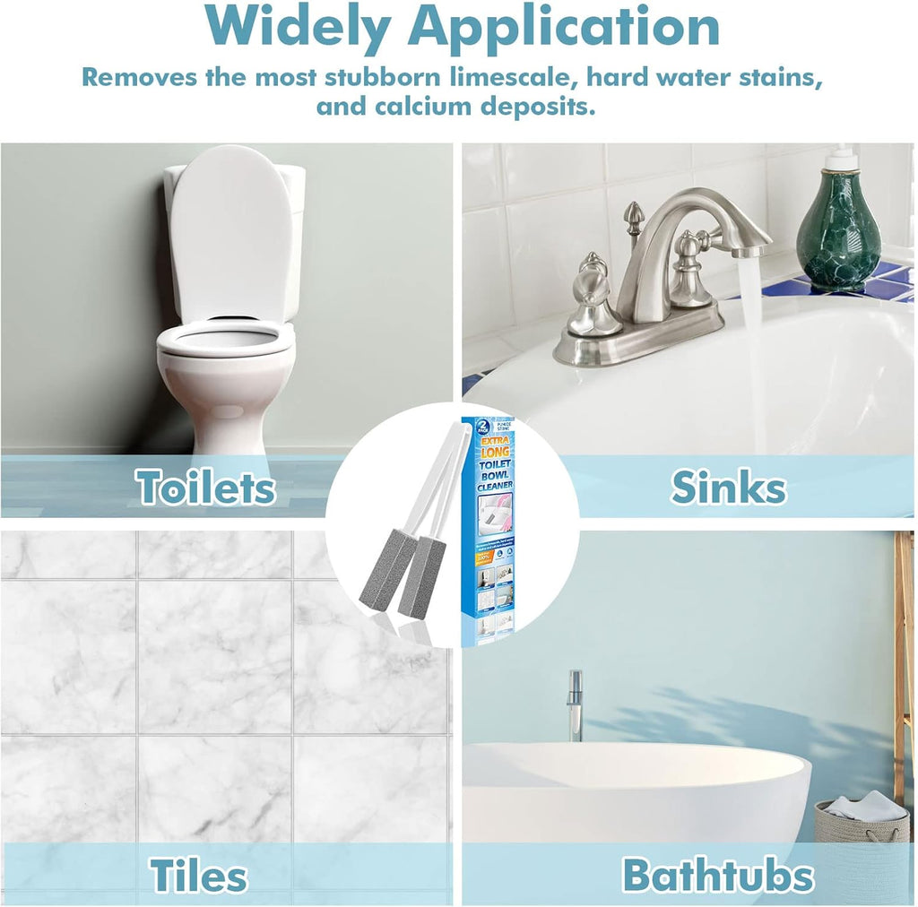 2 Pack Pumice Stone for Toilet Cleaning with Extra Long Handle, Premium Pumice Stone Toilet Brush, Hard Water Stain Remover Effectively Removes Stubborn Limescale.