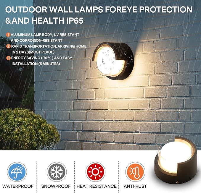 Modern Wall Sconce 2 Pack 12W Outdoor Wall Light Wall Pack Light Black Light Fixture Versatile Style Wall Lantern for Courtyard/Yard 3000K Warm Lights Round Black Outdoor Wall Light