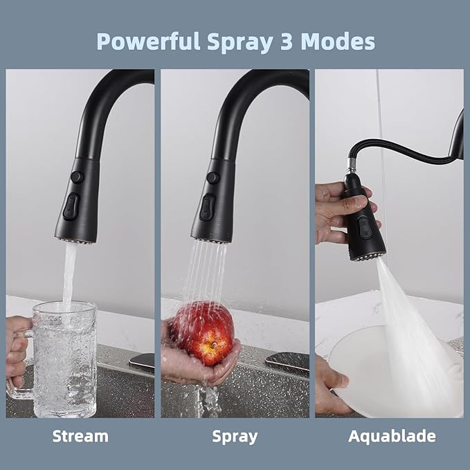 iFealClear Unversal Metal Kitchen Faucet Head Replacement, 3 Modes Pull Down Kitchen Sink Sprayer Head, Compatible with Moen, Delta, American Standard Faucets, 15 Adapters, Oli Rubberd Bronze