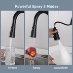 iFealClear Unversal Metal Kitchen Faucet Head Replacement, 3 Modes Pull Down Kitchen Sink Sprayer Head, Compatible with Moen, Delta, American Standard Faucets, 15 Adapters, Oli Rubberd Bronze