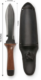 Hori Hori Garden Knife, Traditional Japanese Weeding Tool with ergonomic wooden handle. Large 7'inch blade with case. (Standard blade)