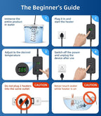 Immersion Water Heater 1800W, Portable Submersible, Real Time Temp Display, Thermostat Temp Control, Dry Burn Protection, Heating for Buckets Bathtubs Hot Tubs Above Ground and Inflatable Pools